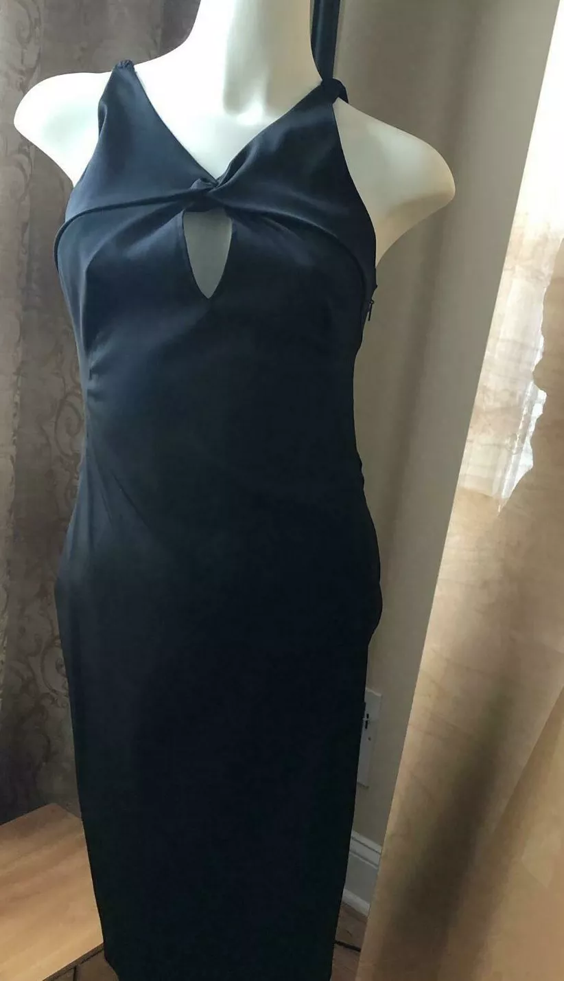 Robe moulante femme GUCCI 2004 en acétate mélangé noir sans manches à bretelles taille S 