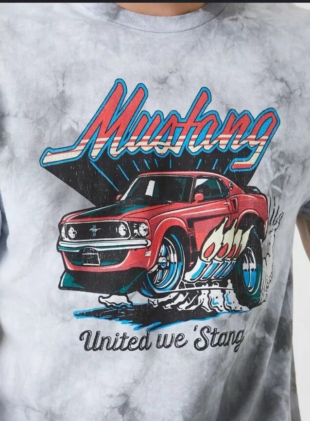 PONY T shirt uomo Ford Mustang United We Stang grigia tie dye taglia M ufficiale