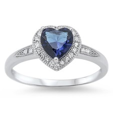 Women's Heart Blue CZ Halo Ring New 925 Sterling Silver Band Sizes 4-10