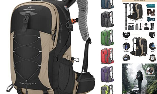 Hiking Backpack,Camping Backpack,Waterproof 40L 40l Khaki Daypack Backpacks-image