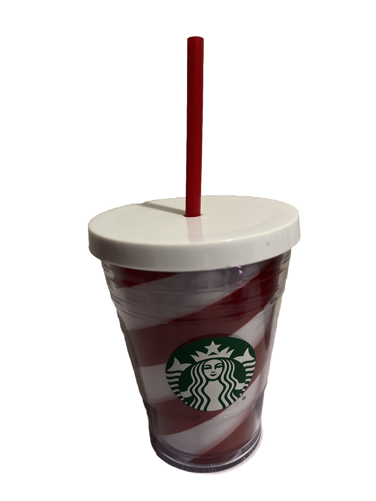 Vaso Starbucks Candy Baste a rayas rojo blanco vacaciones taza fría con pajita 12 oz