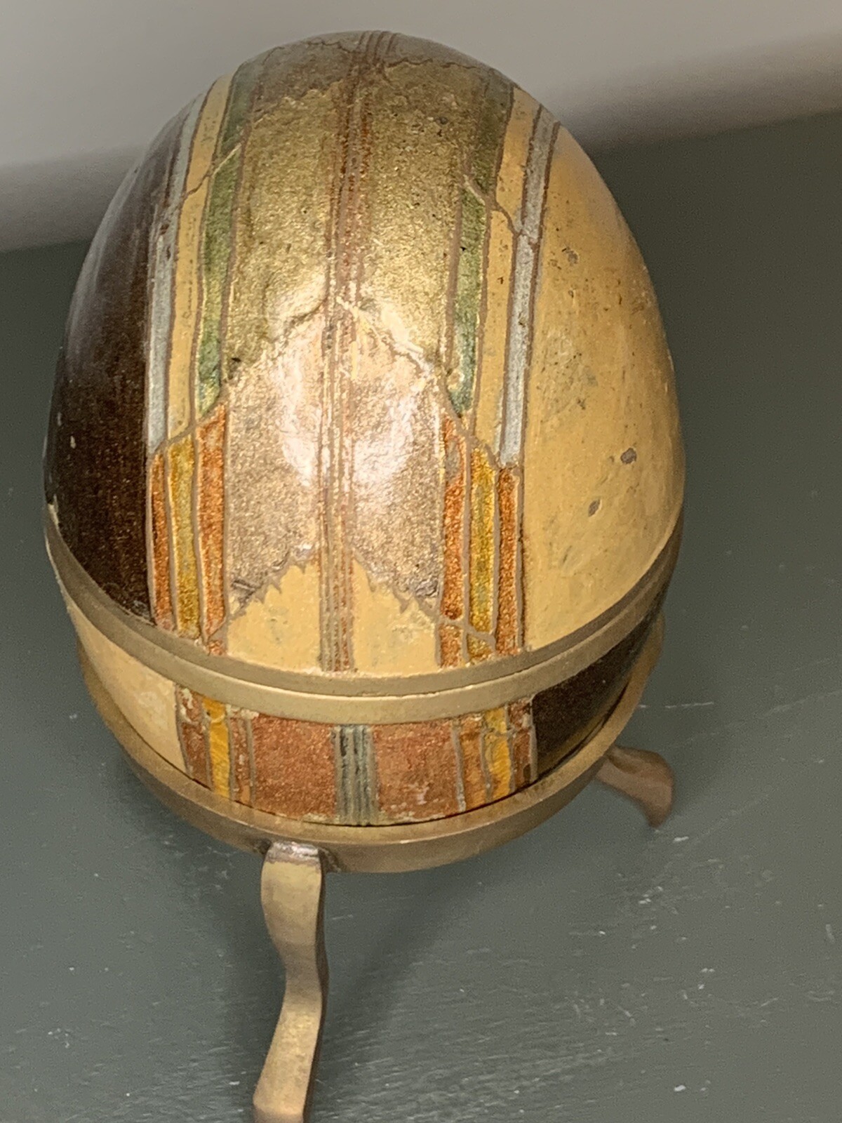 Vintage Cloisonné Egg On Stand Enamel On Brass Trinket Box Asian Decor