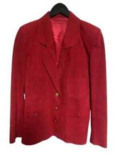 Suede Women  s Jacket Gold Buttons Red Blazer