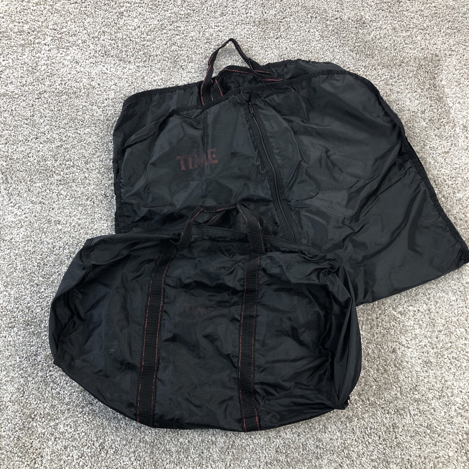 Vintage Time Magazine Travel Bag Duffle Suit Bag Black Nylon Set of 2 Packable
