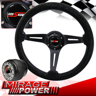 For 00-05 Eclipse 345mm Steering Wheel Black Wood Metallic Sparkling Godsnow