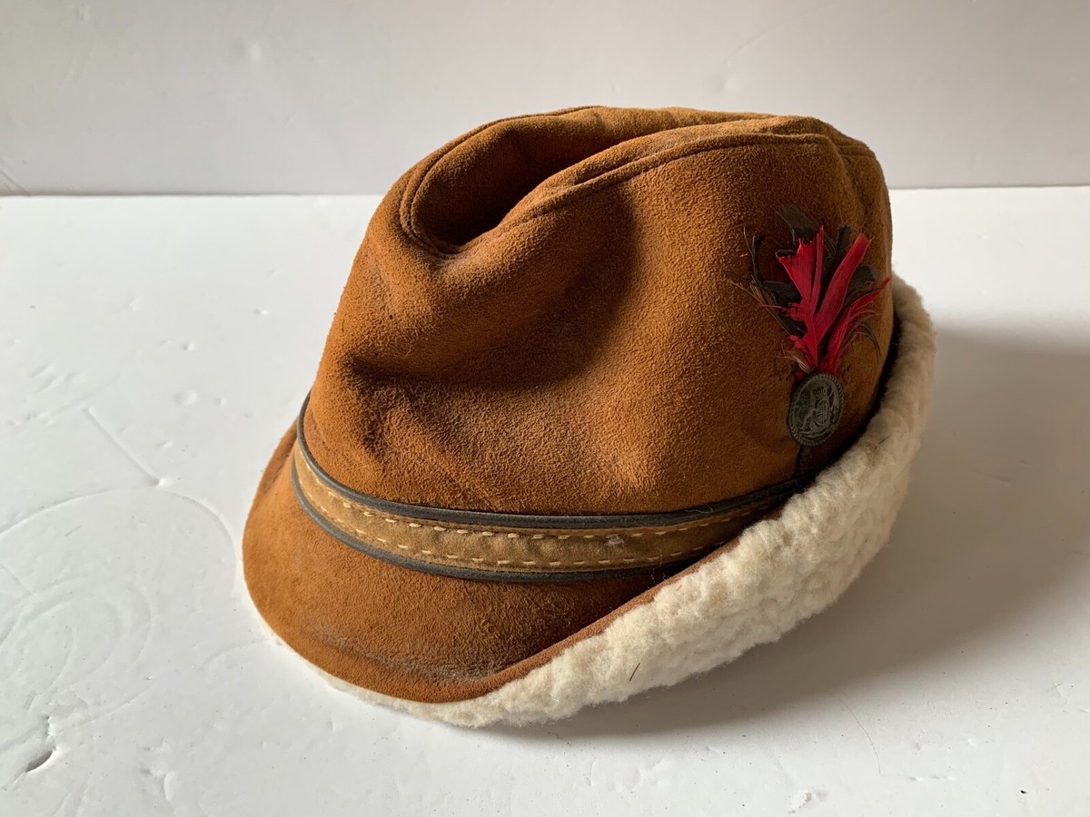 Vintage North King Leather Hat German Style Winter Feathers Size