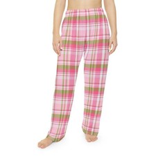 Girly Plaid Pajama Pants, Women's Lounge Sleepwear, Soft Flannel PJ Bottoms