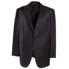 Kiton Chocolate Brown-Sky Blue Stripe Cashmere Suit 44R with 34W Pants NWT