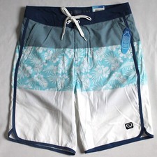 Wave Zone Mens 32 Blue/White Tropical Print Board Shorts Swim Shorts Trunk Lined