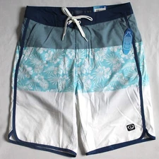 Wave Zone Mens Blue/White Tropical Print Board Shorts Swim Shorts Trunks Lined