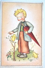 BARNINI child with chicks and untraveled umbrella (1930/40)