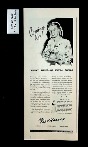 1945 Fred Harvey Restaurants Shops Hospitality Travel Vintage Print Ad 34428
