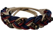 Vintage 80s Braided Belt Cord Stretch Rope Nylon Navy Red Tan Boho Brown Beaded