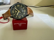 Men's Swiss Legend Bellezza Date at 6 Genuine brown Alligator  band watch 42mm