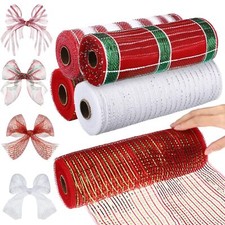 4 Rolls Christmas Poly Burlap Mesh 10 Inches 40 Yards Metallic Deco Mesh Ribb...