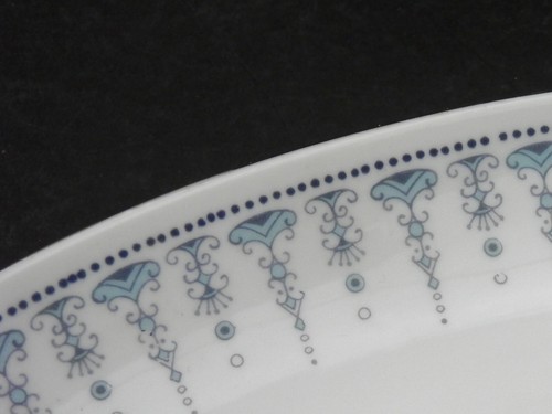 "Plato ovalado de colección MCM Athenia Fine China 121/2"" Japón azul blanco borde plateado" - Imagen 3 de 7