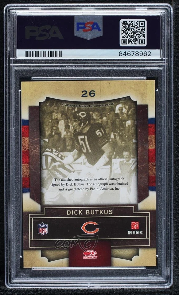 2009 Playoff Contenders Legendary Black Dick Butkus #26 PSA 10 GEM MT Auto HOF - Image 2 of 2