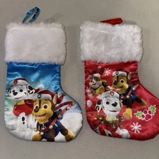 Set Of 2 Nickelodeon Paw Patrol 8” Mini Satin Christmas Stocking With Plush Cuff