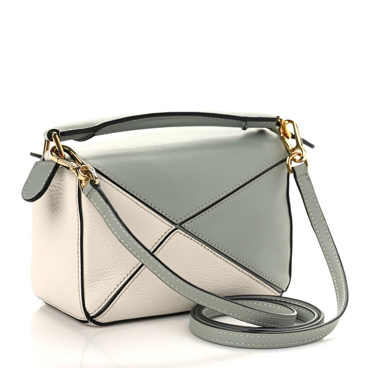 LOEWE Calfskin Mini Puzzle Bag Ash Grey Marble Green With