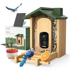 Bird Feeder with Camera: 160° Wide View & 2.5K Live Video, AI Auto Green Outdoor