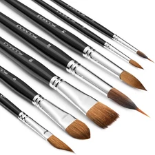Fuumuui 7pcs Watercolor Brush Set Professional Sable Paint Brushes Round Flat Da