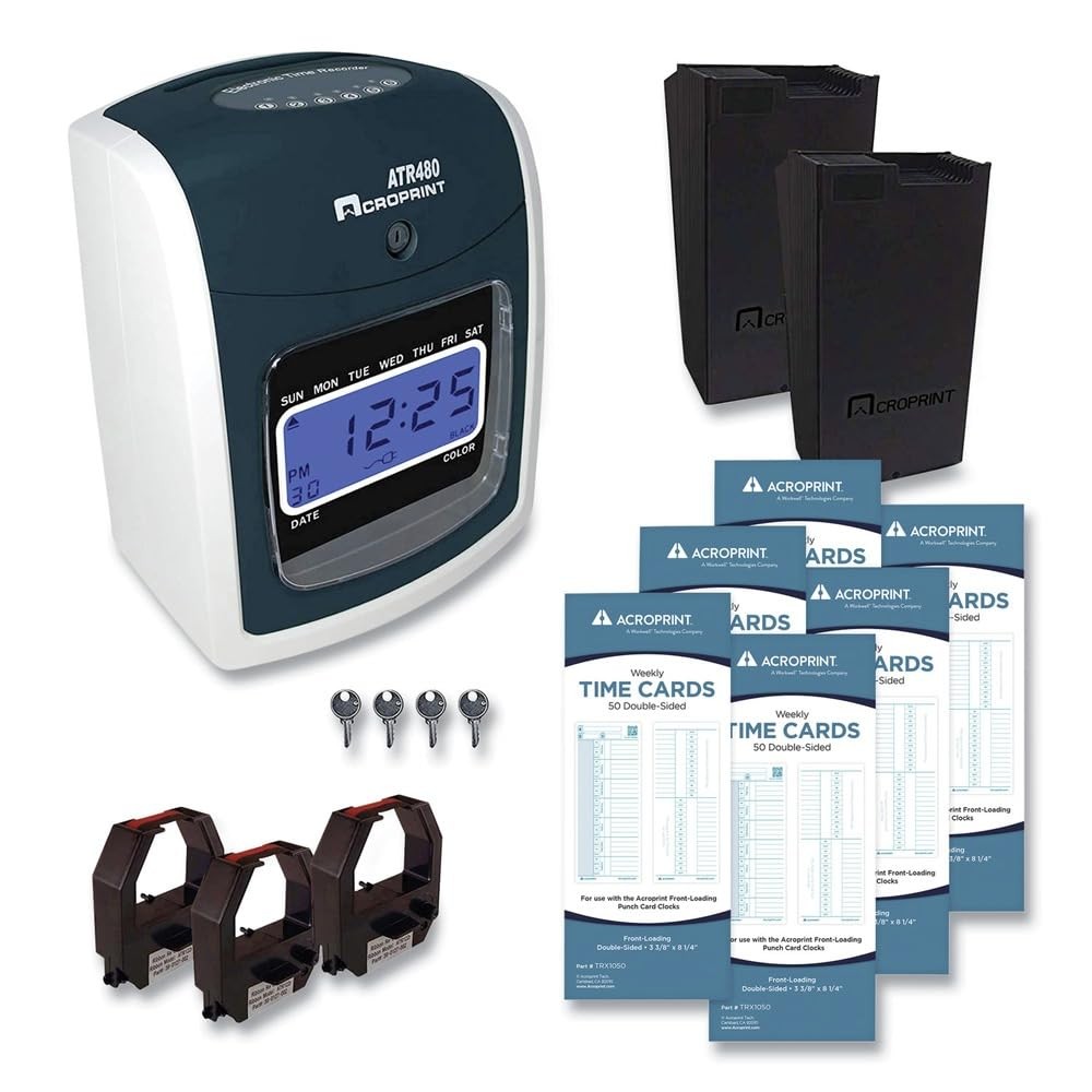 Acroprint ATR480 Digital Time Clock with Accessories Bundle in White and Charcoal