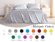 4 Pcs Lustrous Satin Silk Sheet Set Deep Pocket Bed Sheet Wrinkle Fade Resistant