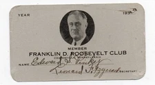 Original 1935 Membership Card from the Franklin D Roosevelt Club