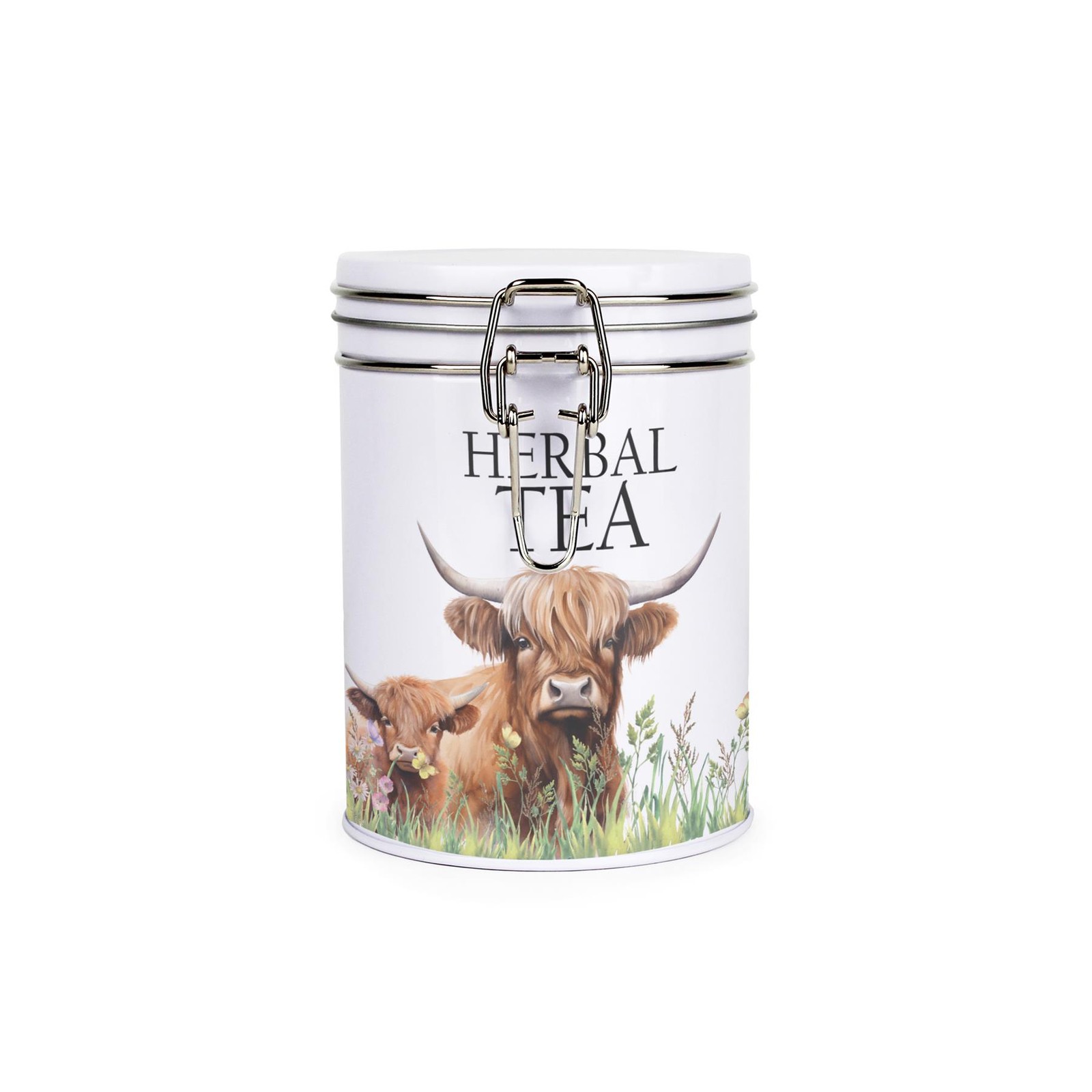 Purely Home Highland Cow & Calf Drinks Canister - Herbal Tea Storage Tin Gift