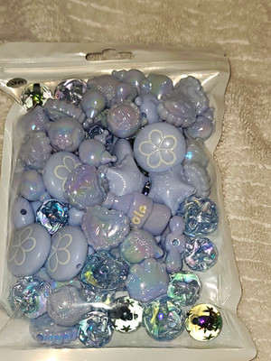 Purple Iridescent Plastic Loose Beads Lot, Mixed Shapes Jewelry Making