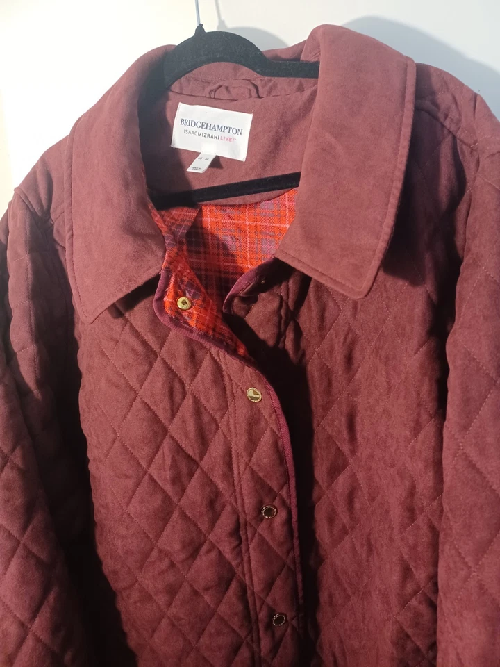 Abrigo de granero acolchado Bridgehampton Isaac Mizrahi Live borgoña usado 5X Foto 2 de 4