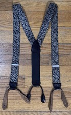 Trafalgar Ltd Braces Silk Black Grey Paisley Button Suspenders Made In England