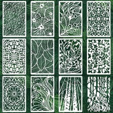 12 PCS Texture Stencils Crafts Reusable DIY Furniture Art Painting 11.8x7.8 In