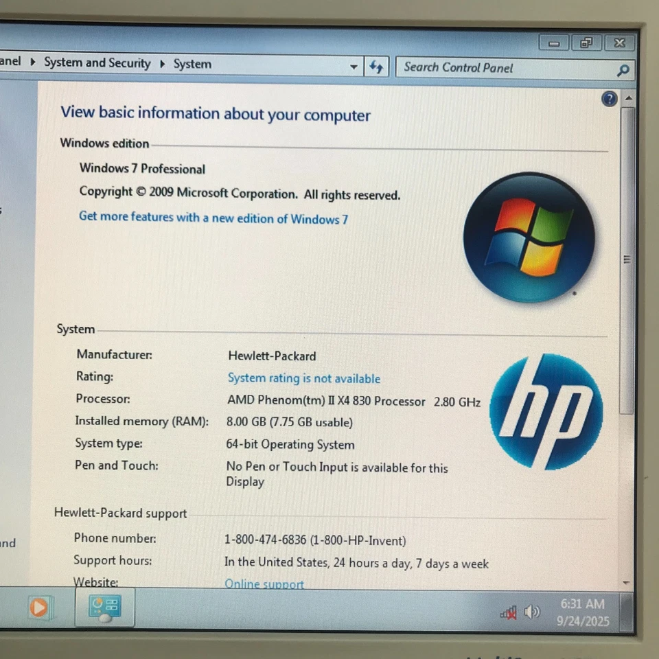 HP Pavilion PC for Retro Gaming AMD Phenom 2.80GHz 8GB RAM (Windows 7 64-Bit) - Image 4 of 4