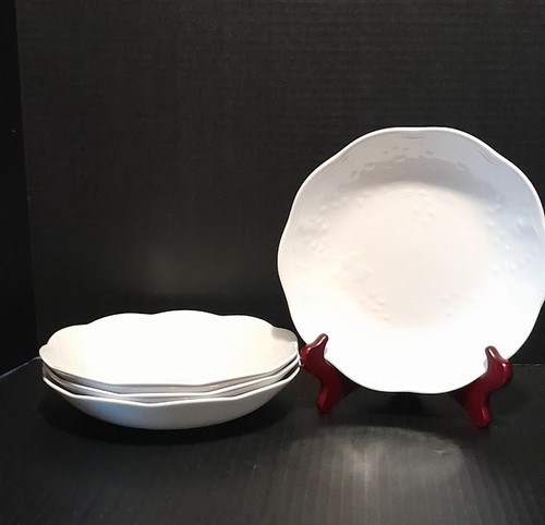 Set of 4 Lenox Butterfly Meadow Cloud White Embossed 8 5/8" Soup / Pasta Bowl