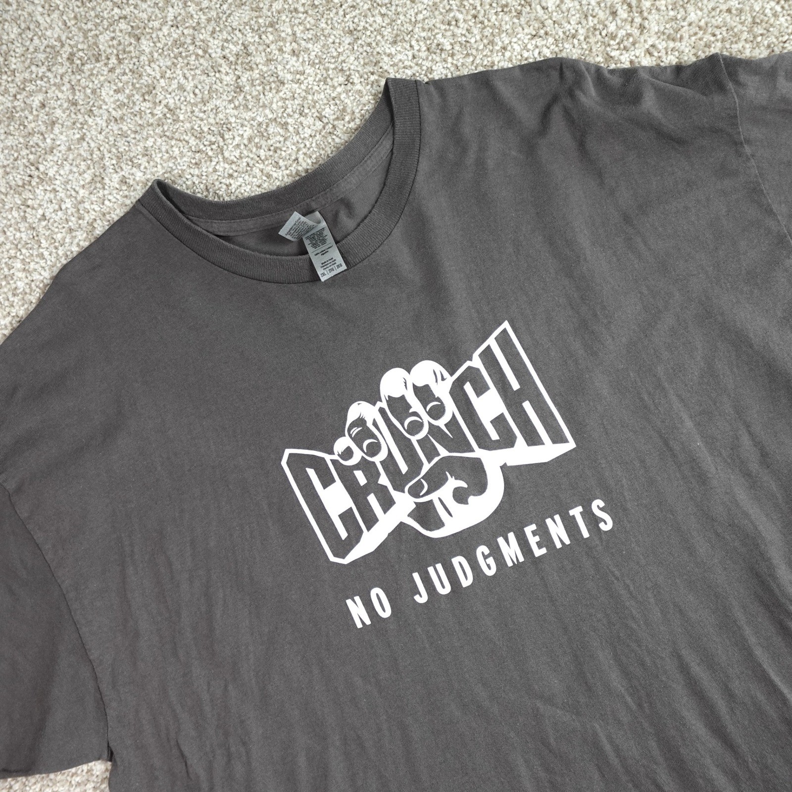 Gildan Crunch Fitness No Judgments Graphic T-Shirt Gray Mens 2XL XXL Gym Tee