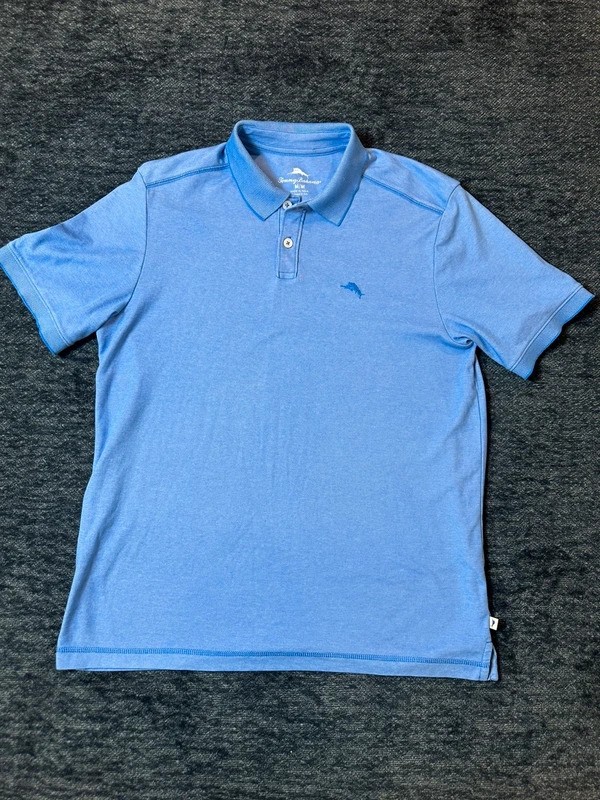 Tommy Bahama Men’s Medium Blue Polo Shirt Short Sleeve Embroidered Logo Golf
