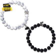 2Pcs Magnetic Couples Bracelets, Love Heart Matching Bracelet King  Queen Crown