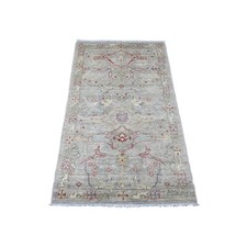 3' x 5'1" Gray Peshawar Bijar Garus Design Pure Wool Hand Knotted Rug R20923
