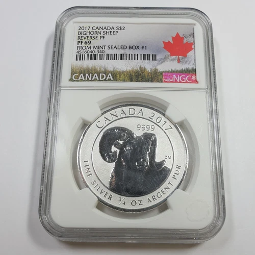 2017 NGC Reverse Proof PF69 Canada - 3/4 oz Silver Bighorn Sheep $2 Coin #56368A