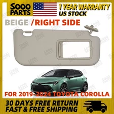 Right Passenger Side Beige Sun Visor w/ Mirror For 2019-2024 Toyota Corolla