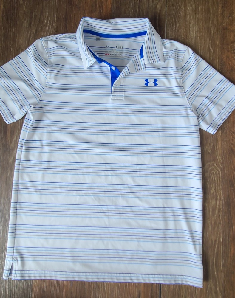 Under Armour Boys Large White Short Sleeve Golf Polo  