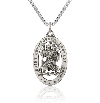 925 Sterling Silver Saint Christopher Medal Necklace