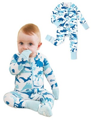 Organic Cotton Baby Footie Pajamas with Two-Way Zipper & Fold-Over Mittens, S...