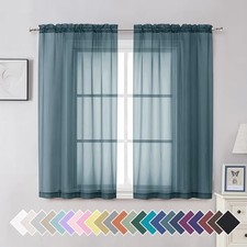 Sheer Curtains 54 Inch Length 2 Panels Set, W 42" x L 54" Pair Dusty Blue