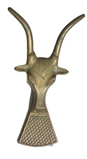 Vtg Shoe Horn Solid Brass Bull Head w/Antlers Boot Jack Pull 9" Exc Condition