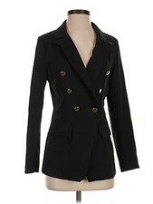 Woman's Black Blazer Double Breasted Working Front Pockets Buttons on Cuff