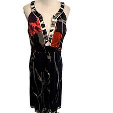 Elie Tahari Ivy Spring Dress Womens Medium Navy Multicolor Sleeveless Sheath