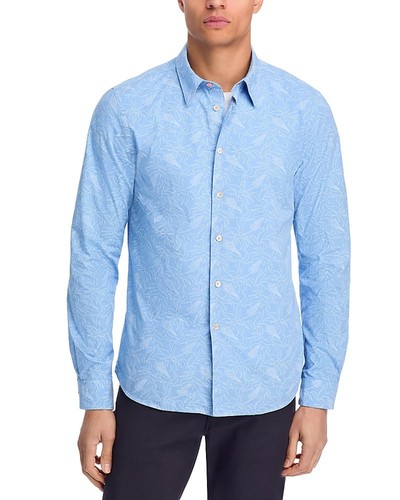 PS Paul Smith Tailored Fit Printed Long Sleeve Shirt Men's S Light Blue Collared