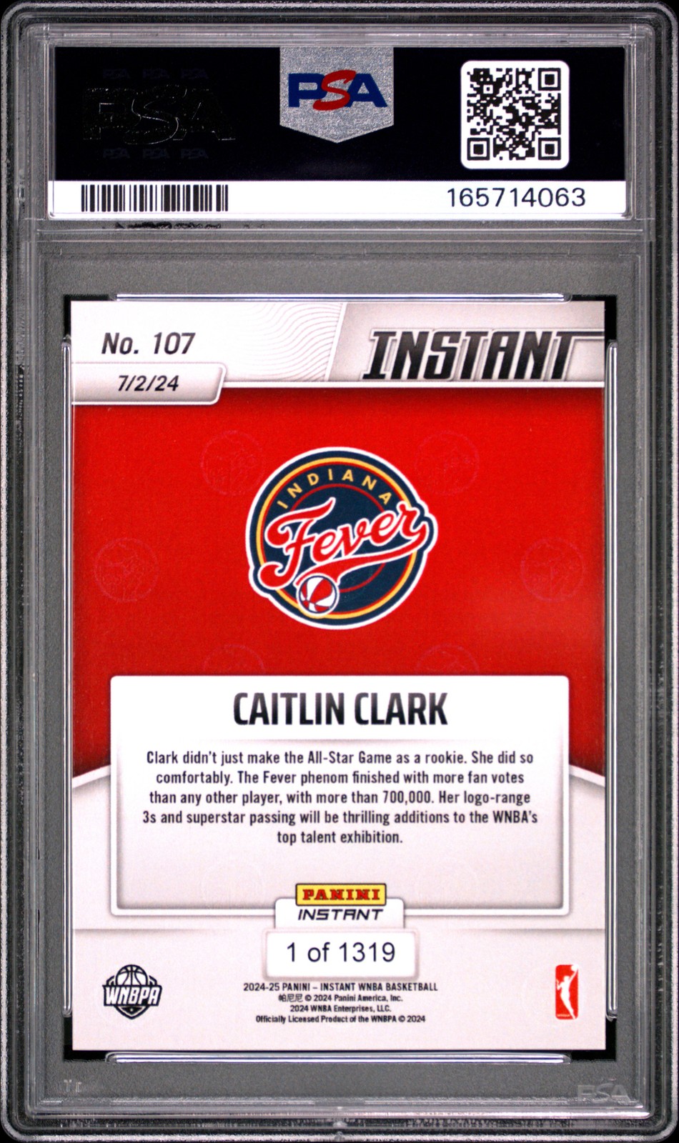 2024 PANINI INSTANT WNBA #107 CAITLIN CLARK ROOKIE RC PSA 10 view 2